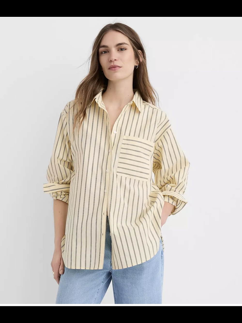 LOFT Striped Poplin Everyday Oversized Pocket Shirt